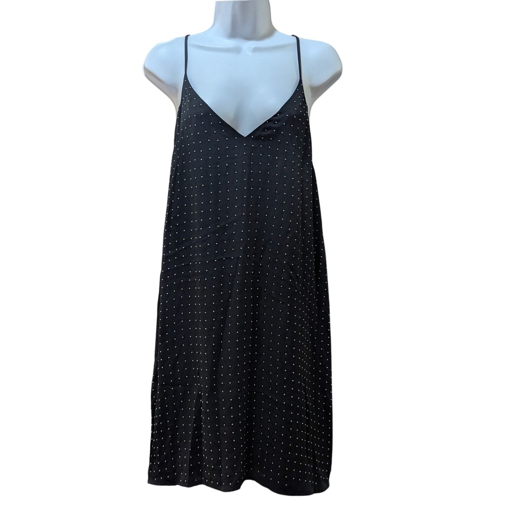 Alice + Olivia Black Silk Studded Slip Dress V-Neck Racerback Mini 100% Silk SM